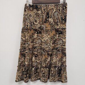 Brittany Black Womens Y2K Fairy Midi Skirt Size L Paisley‎ Stretch Boho Tiered